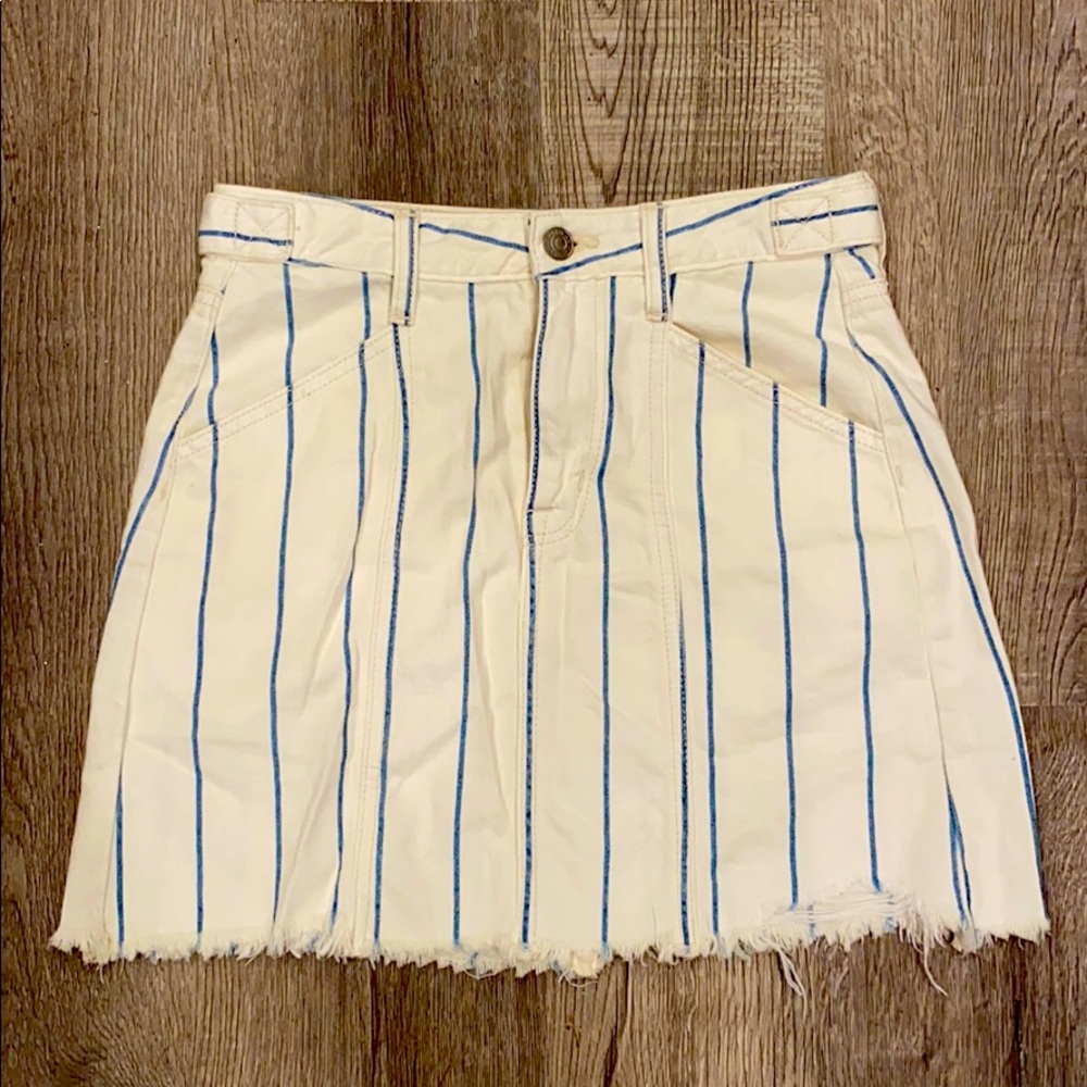 American Eagle White and Blue Striped Jean Skirt